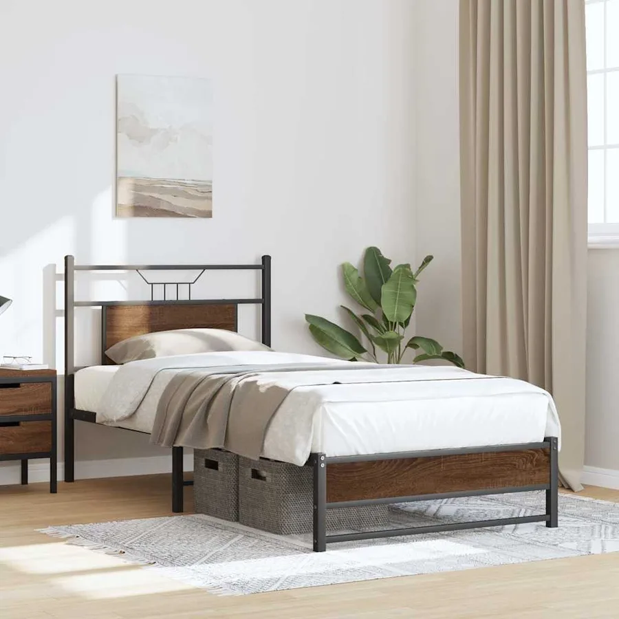 Cadre de lit sans matelas chêne marron 75x190cm bois ingénierie - 4