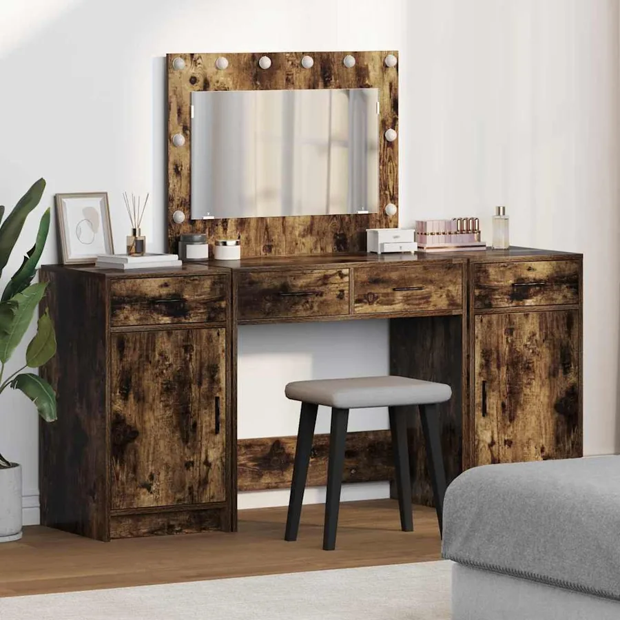 Table de Toilette avec tiroir 3 pcs Marron Bois d'ingénierie