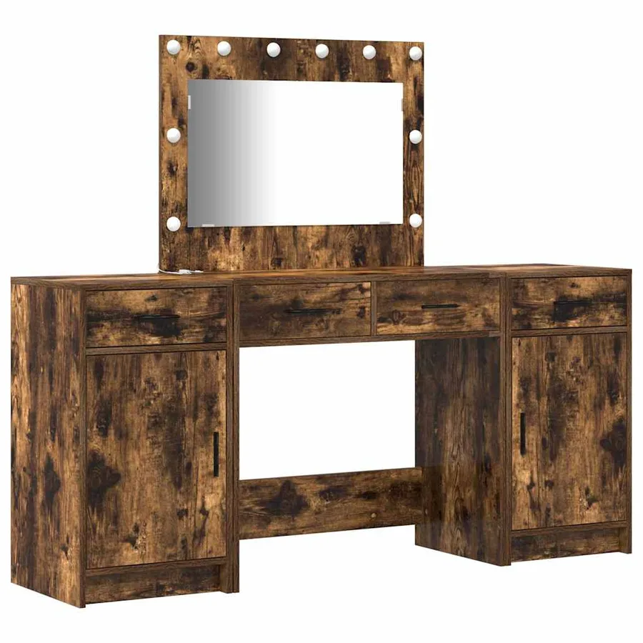 Table de Toilette avec tiroir 3 pcs Marron Bois d'ingénierie - 2