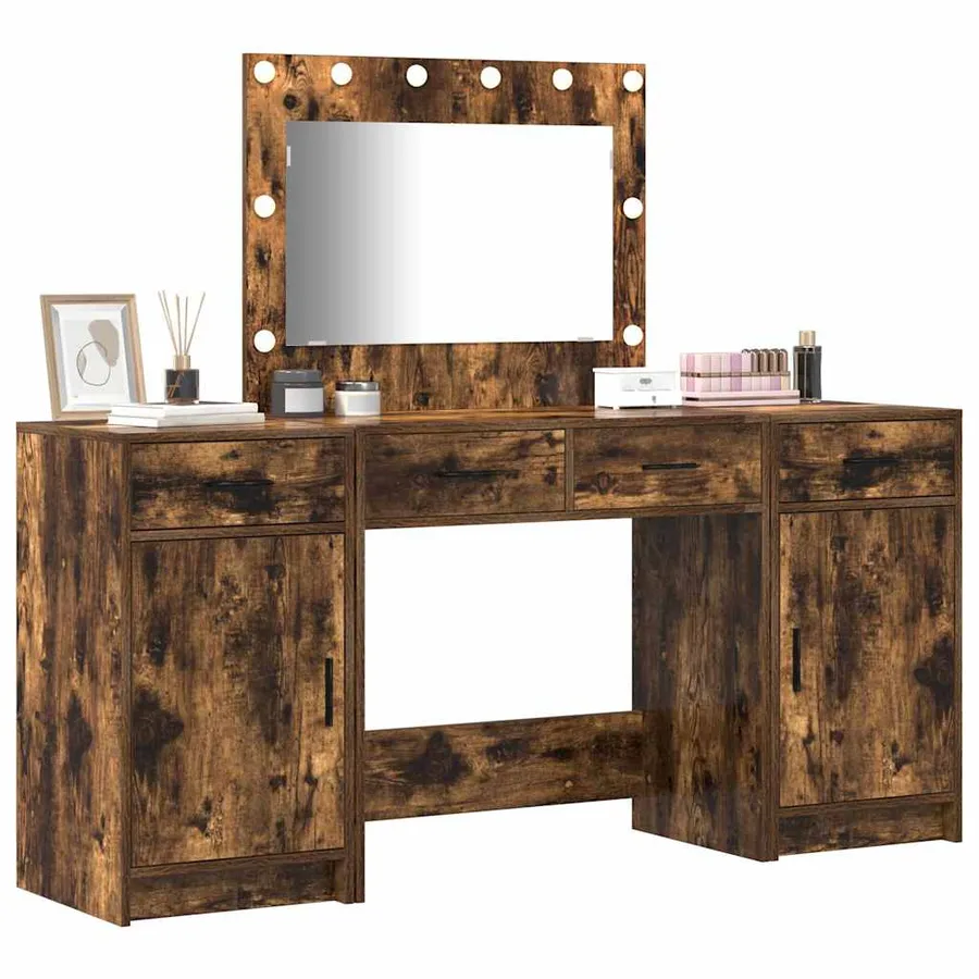 Table de Toilette avec tiroir 3 pcs Marron Bois d'ingénierie - 3