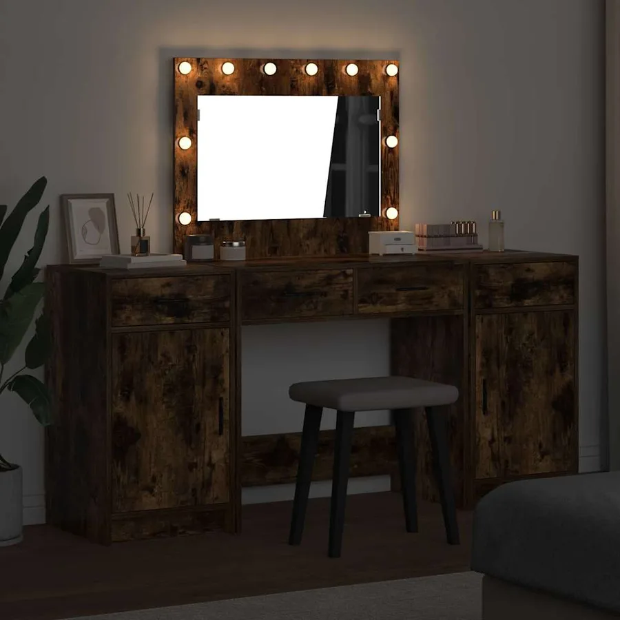 Table de Toilette avec tiroir 3 pcs Marron Bois d'ingénierie - 4