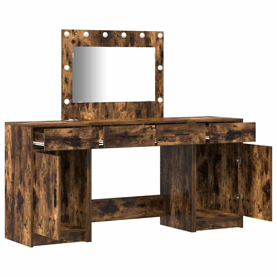 Table de Toilette avec tiroir 3 pcs Marron Bois d'ingénierie - 6