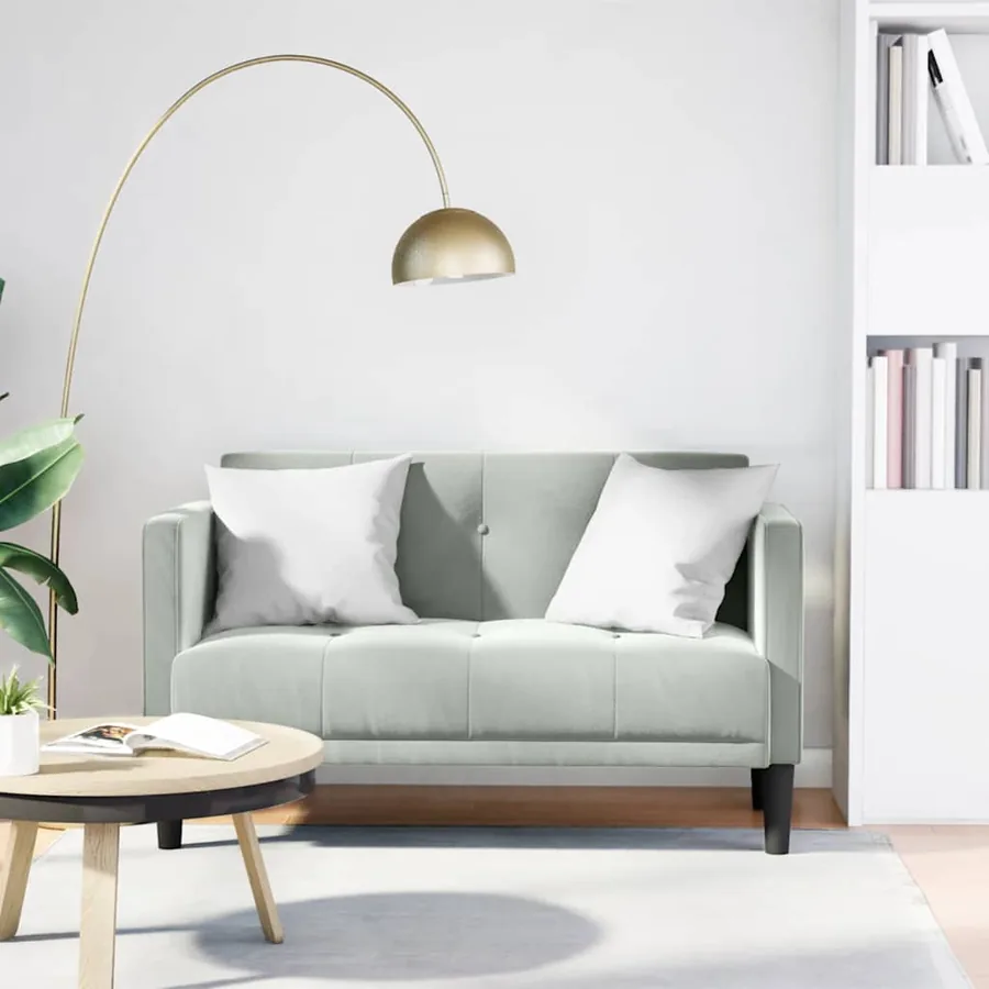 Canapé deux places gris clair 111 cm velours