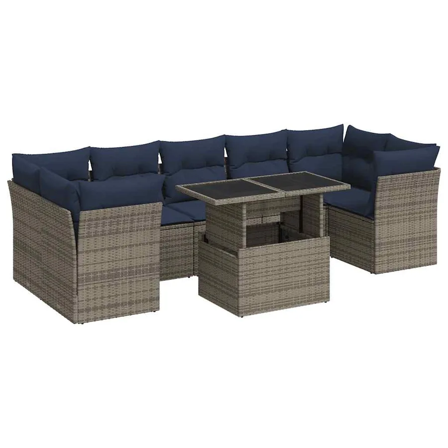 Salon de jardin avec coussins 8 pcs gris résine tressée acacia - 2