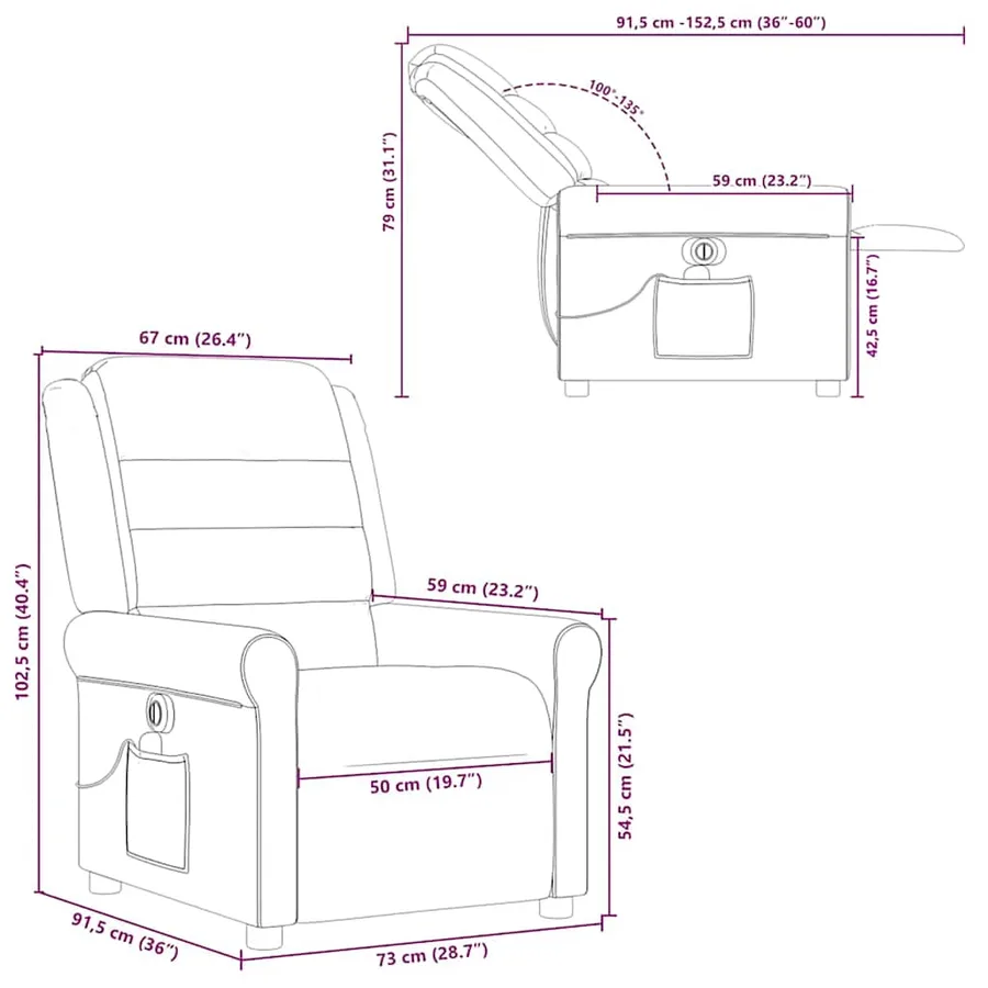 Fauteuil inclinable de massage électrique marron tissu - 16