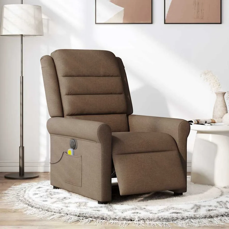 Fauteuil inclinable de massage électrique marron tissu - 3