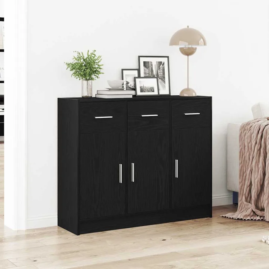 Buffet en chêne noir 91 x 28 x 75 cm bois d'ingénierie