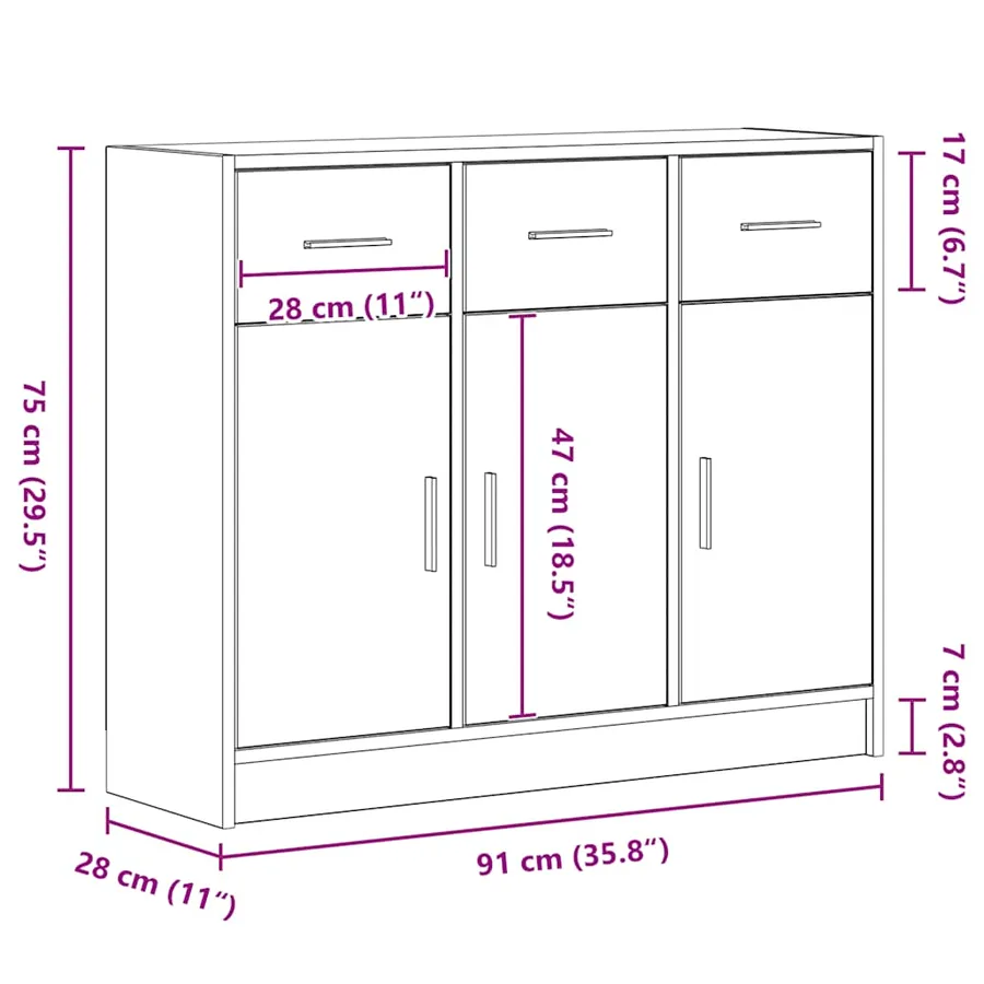 Buffet en chêne noir 91 x 28 x 75 cm bois d'ingénierie - 13