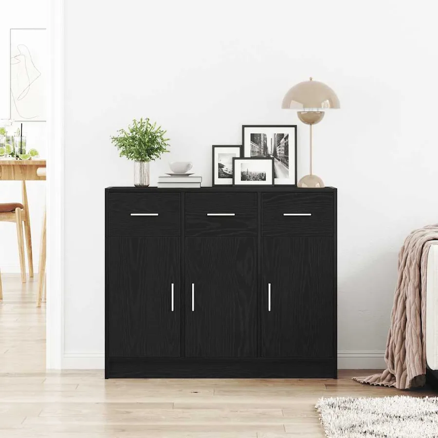 Buffet en chêne noir 91 x 28 x 75 cm bois d'ingénierie - 3