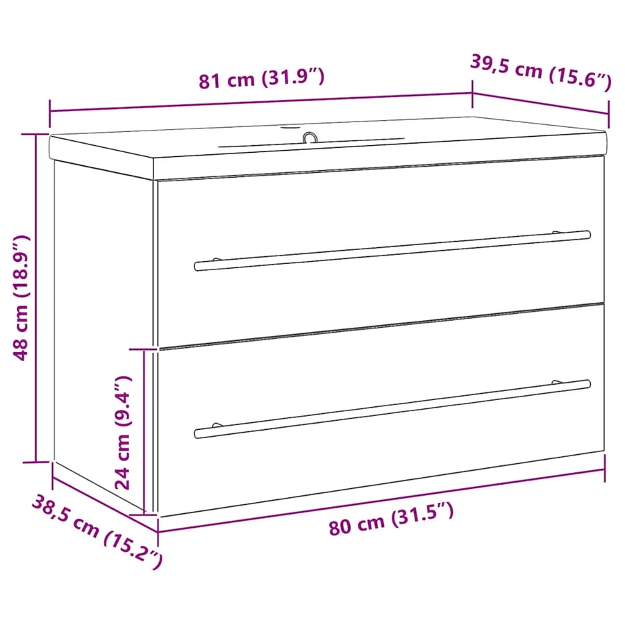 Meuble de Lavabo de Salle de Bain 2 pcs 80 x 38,5 x 48 cm - 11