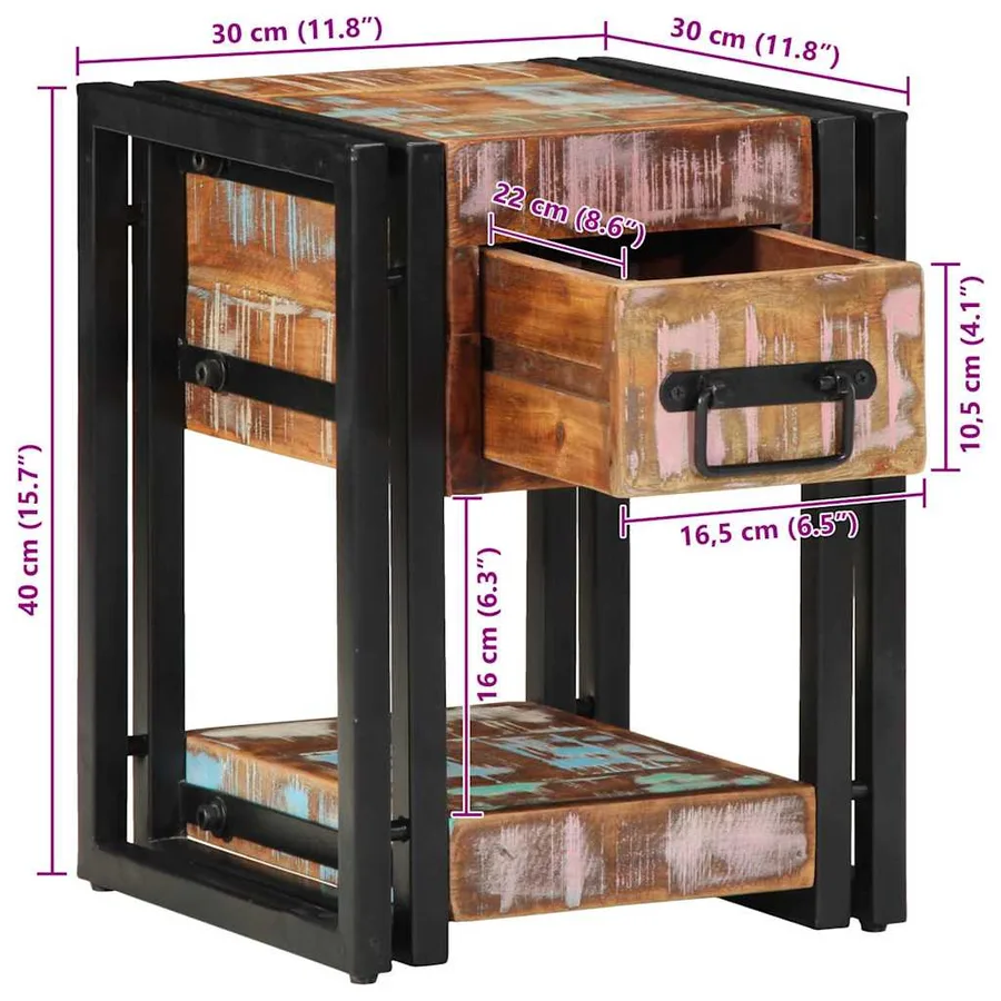 Cabinet de chevet 2 pcs 30 x 30 x 40 cm Bois Recyclé Solide - 14
