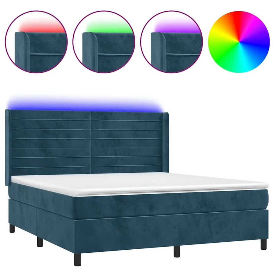 Sommier à lattes de lit matelas et LED Bleu foncé 160x200 cm - 2