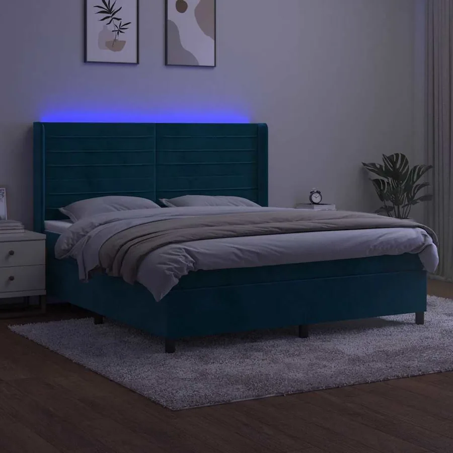 Sommier à lattes de lit matelas et LED Bleu foncé 160x200 cm - 4