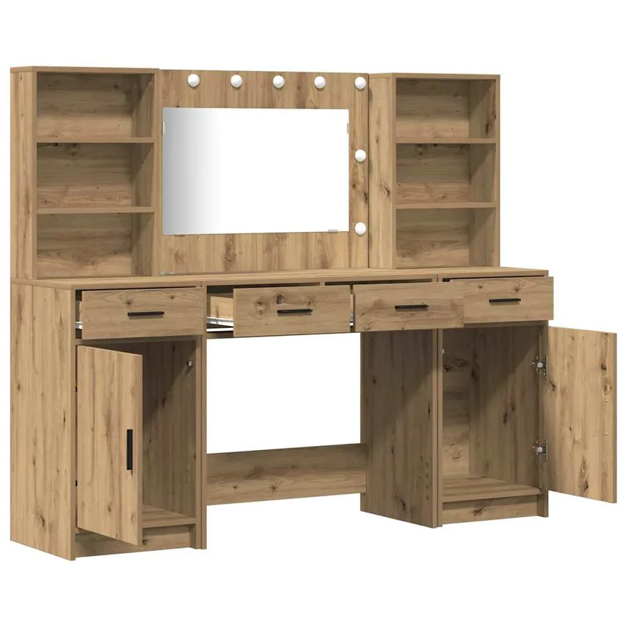 Ensemble de table de maquillage avec LED 3 pc Chêne artisanal - 6