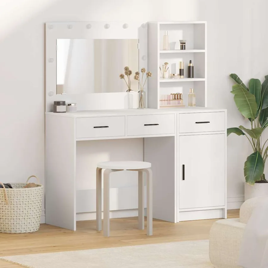 Table de Toilette avec tiroir 2 pcs Blanc Bois d'ingénierie