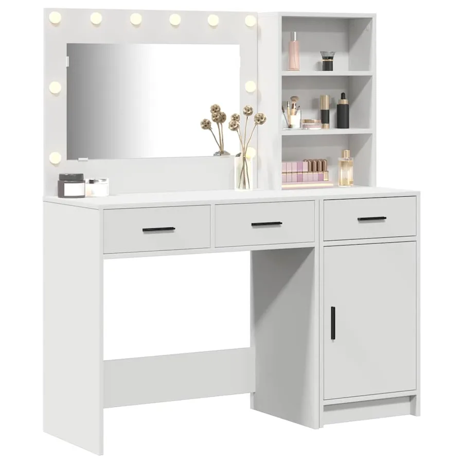 Table de Toilette avec tiroir 2 pcs Blanc Bois d'ingénierie - 3