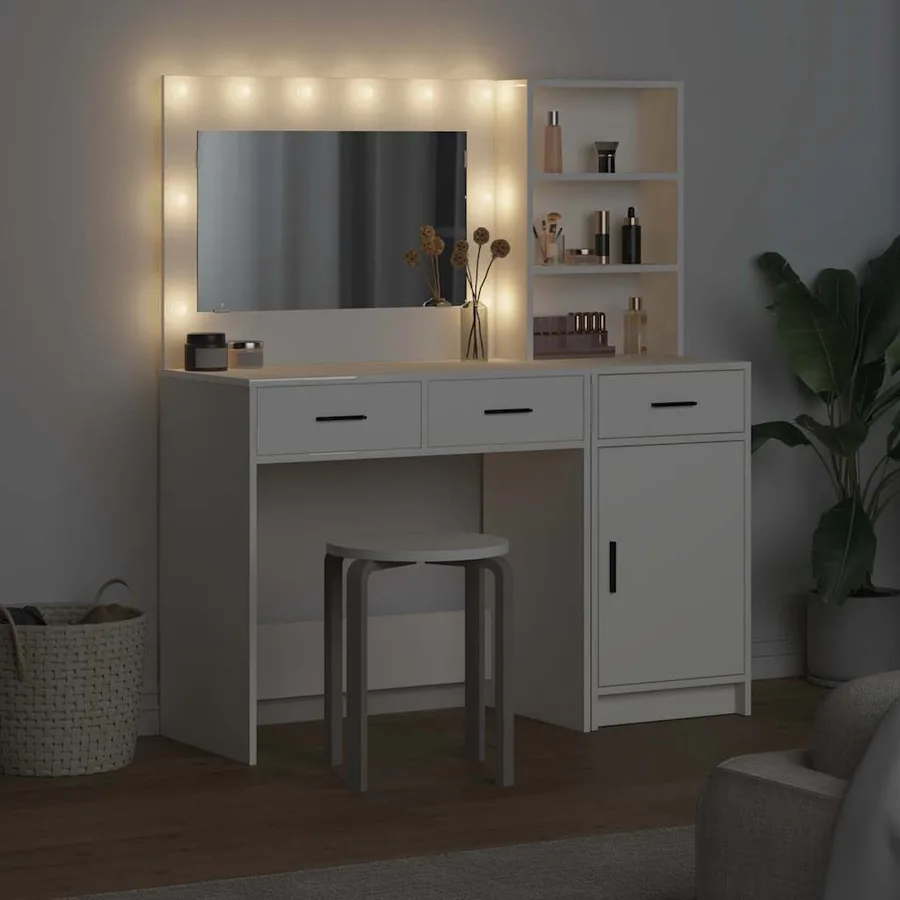 Table de Toilette avec tiroir 2 pcs Blanc Bois d'ingénierie - 4