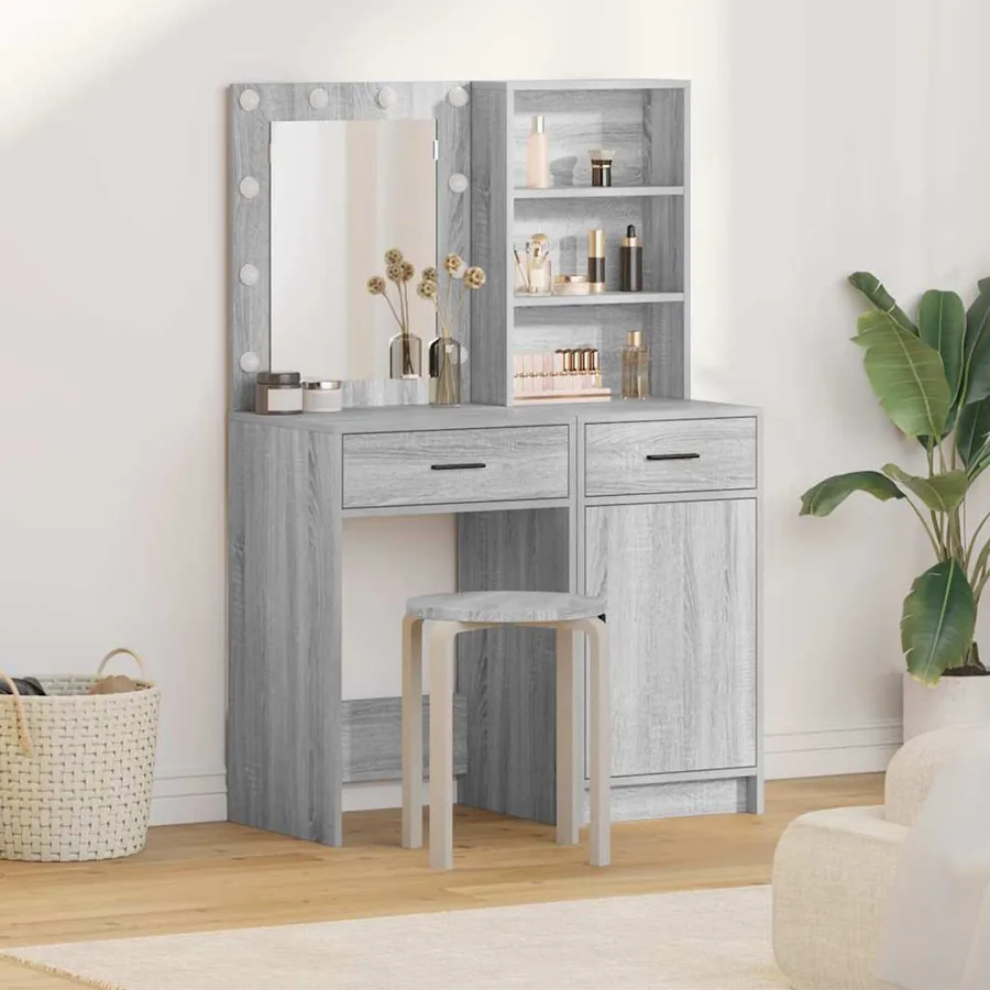 Ensemble de table de maquillage avec LED 2 pcs Gris Sonoma