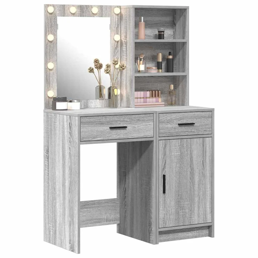 Ensemble de table de maquillage avec LED 2 pcs Gris Sonoma - 3
