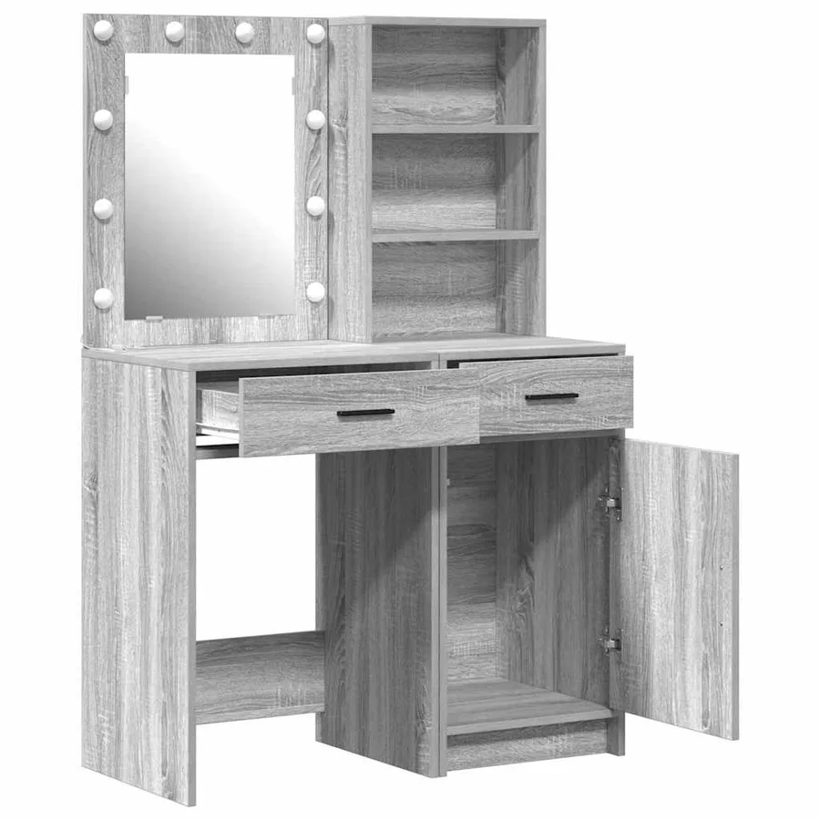 Ensemble de table de maquillage avec LED 2 pcs Gris Sonoma - 7