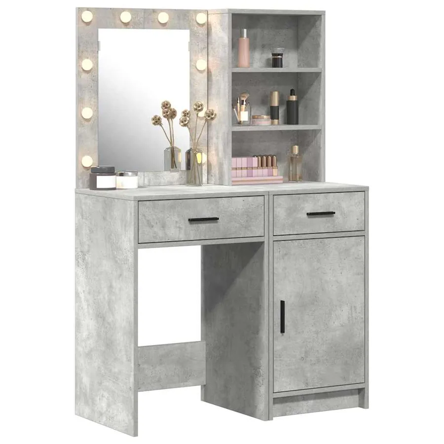 Ensemble de table de maquillage avec LED 2 pcs Gris béton - 3