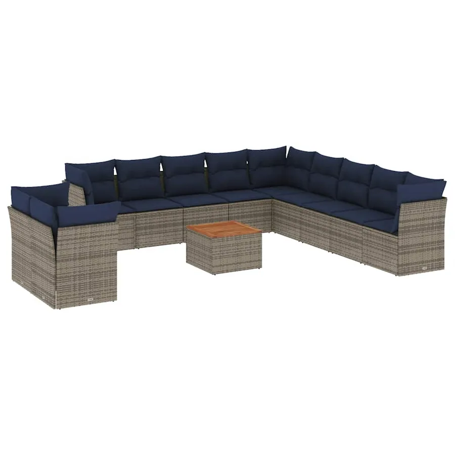 Salon de jardin avec coussins 12 pcs gris résine tressée - 2