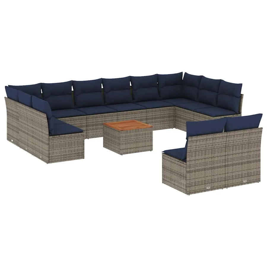 Salon de jardin avec coussins 13 pcs gris résine tressée - 2