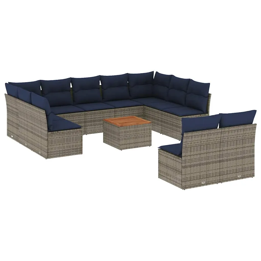 Salon de jardin avec coussins 12 pcs gris résine tressée - 2