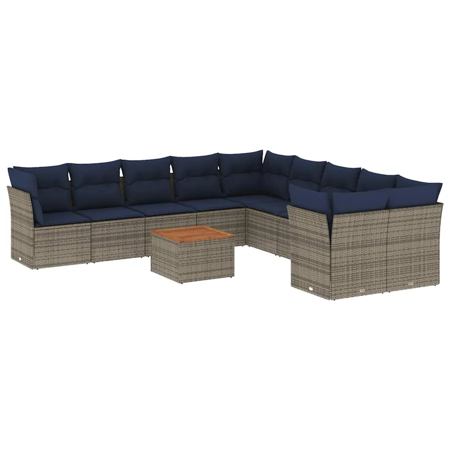Salon de jardin 11 pcs avec coussins gris résine tressée - 2