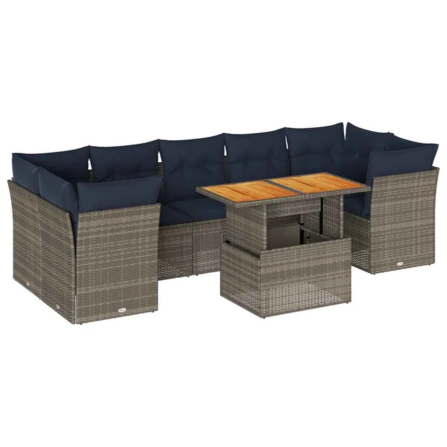Salon de jardin 8 pcs avec coussins gris résine tressée - 2