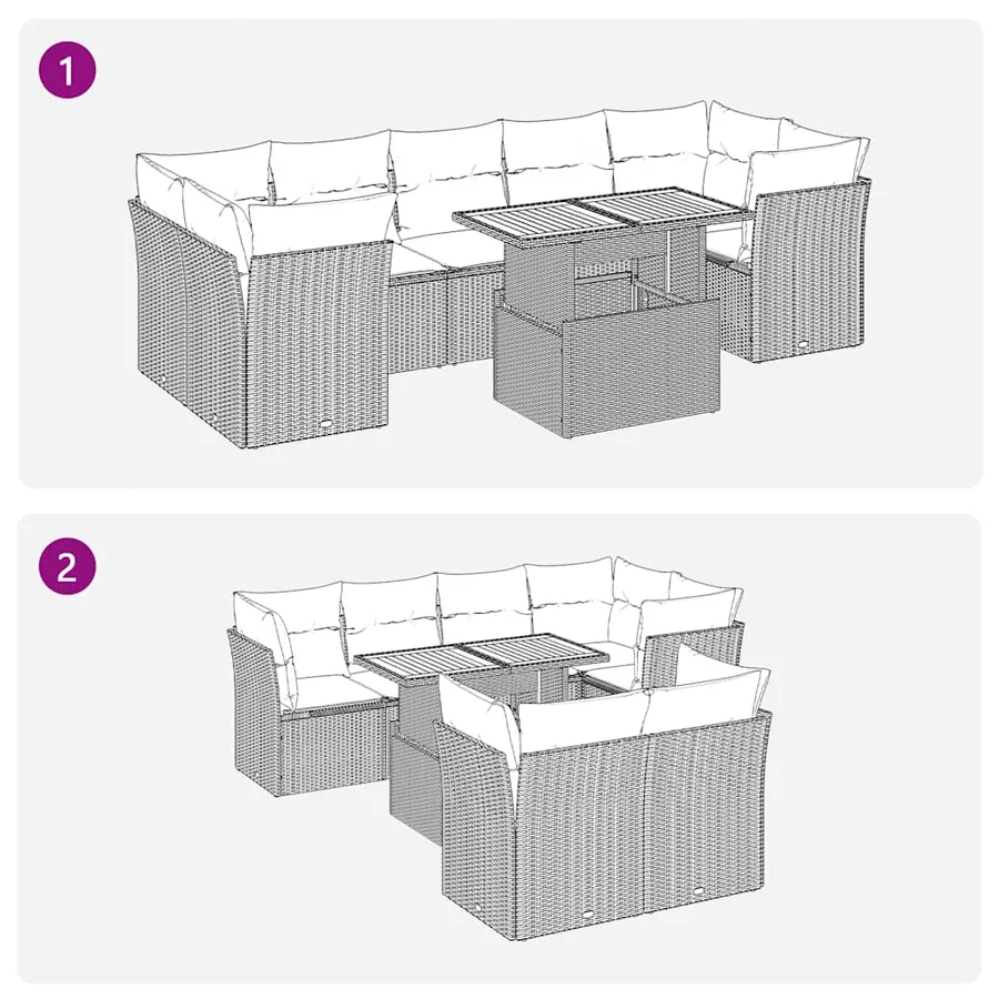 Salon de jardin 8 pcs avec coussins gris résine tressée - 9