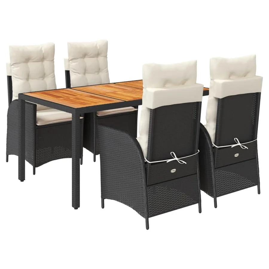 Ensemble à manger de jardin coussins 5pcs Noir Résine tressée - 2