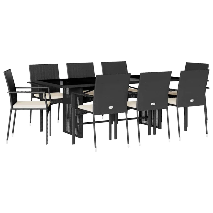 Ensemble à manger de jardin 9pcs coussins noir résine tressée - 2