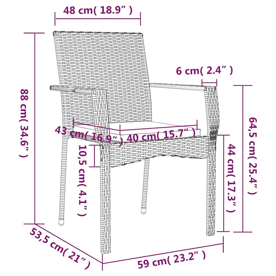 Ensemble à manger de jardin 9pcs coussins noir résine tressée - 8