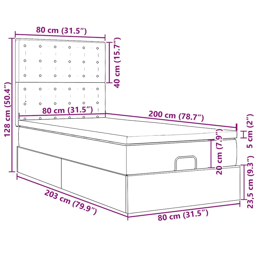 Cadre de lit ottoman avec matelas vert foncé 80x200 cm velours - 18