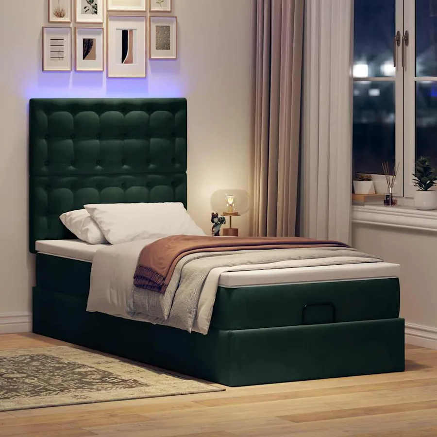 Cadre de lit ottoman avec matelas vert foncé 80x200 cm velours - 3