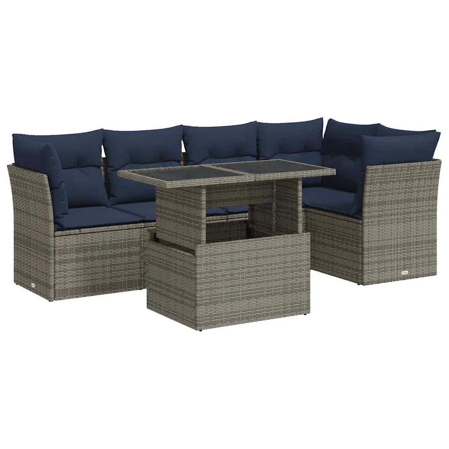 Salon de jardin avec coussins 6 pcs gris résine tressée acacia - 2