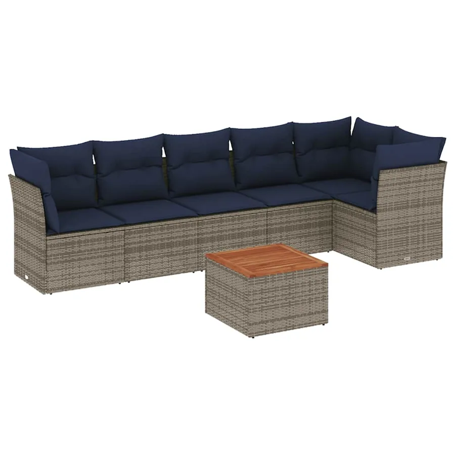 Salon de jardin 7 pcs avec coussins gris résine tressée - 2