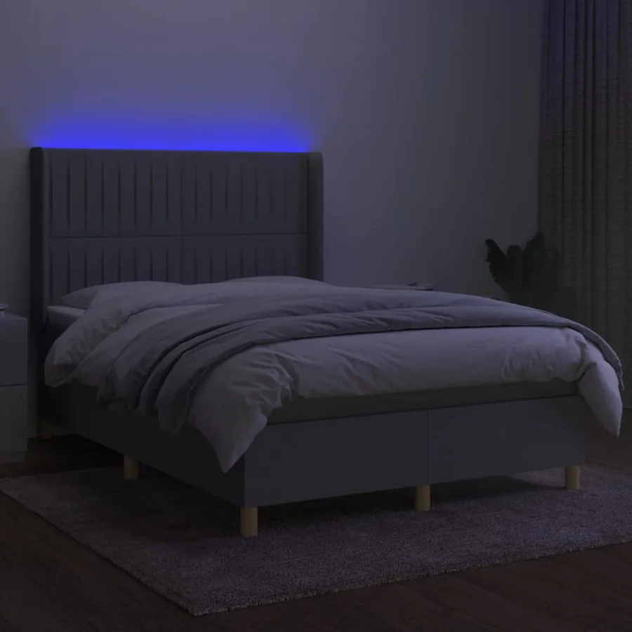 Sommier à lattes de lit matelas LED Gris clair 140x190 cm Tissu - 3