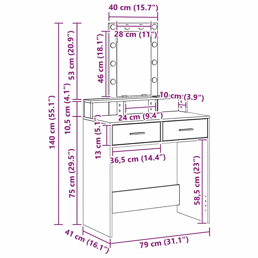 Table de Toilette Marron 79 x 41 x 140 cm Bois d'ingénierie - 8