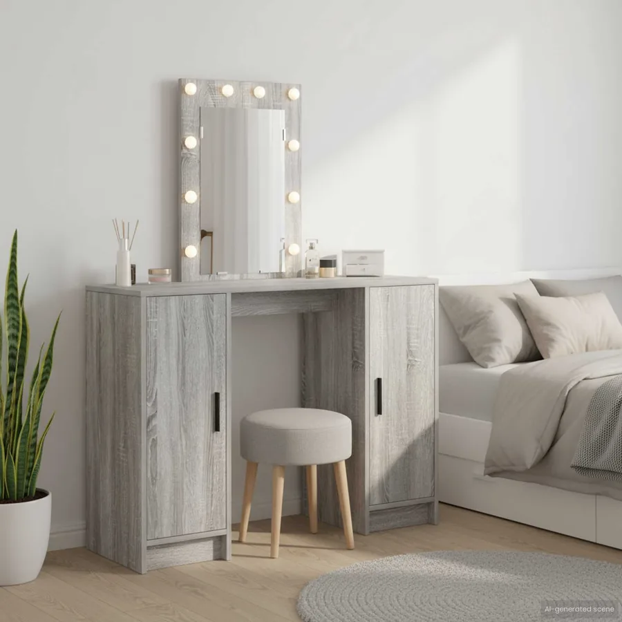 Table de Toilette Gris 102 x 33 x 135 cm Bois d'ingénierie
