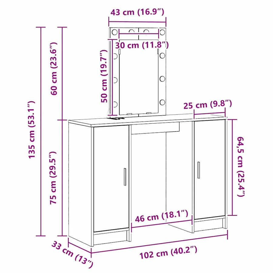 Table de Toilette avec stockage Gris clair 102 x 33 x 135 cm - 12