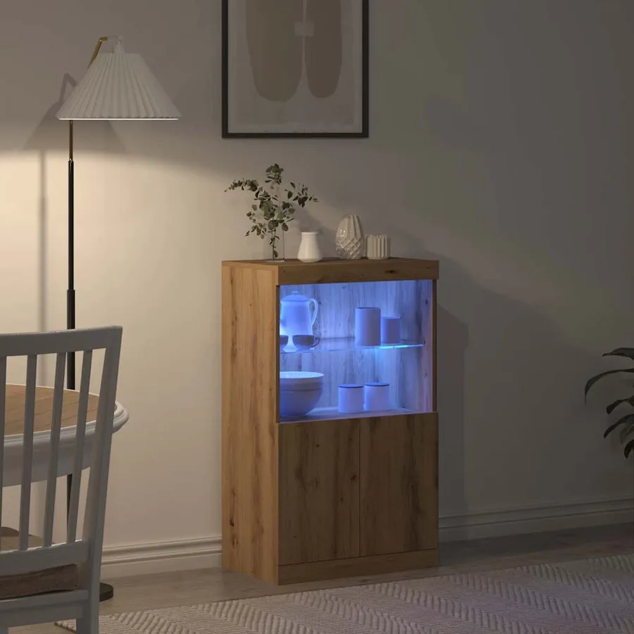Buffet LED Marron 60 x 37 x 100 cm Bois d'ingénierie - 5