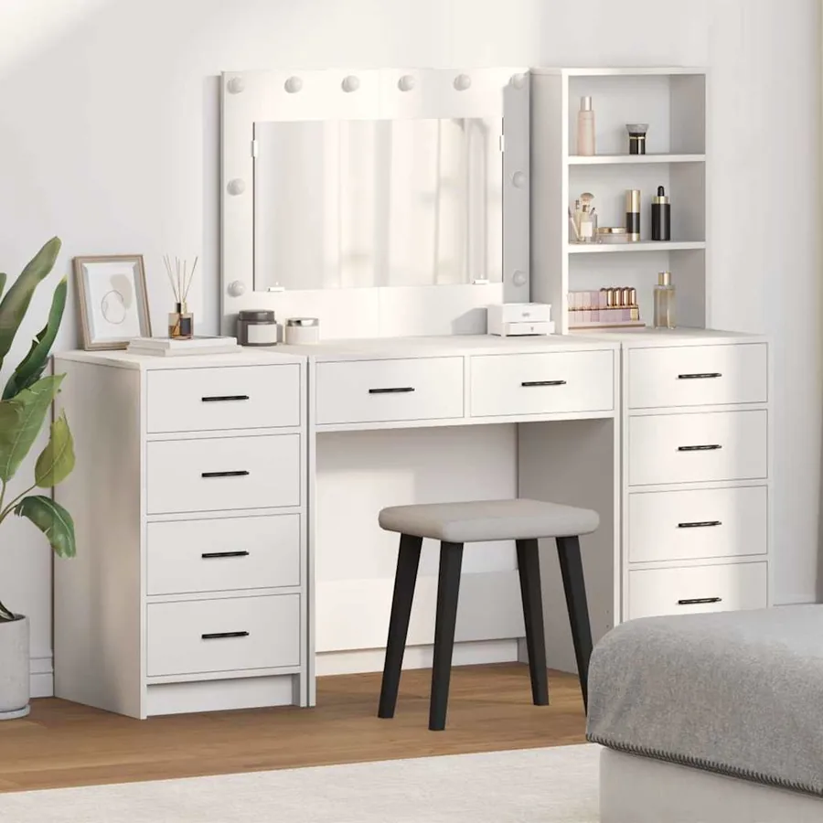 Table de Toilette avec tiroir 3 pcs Blanc Bois d'ingénierie