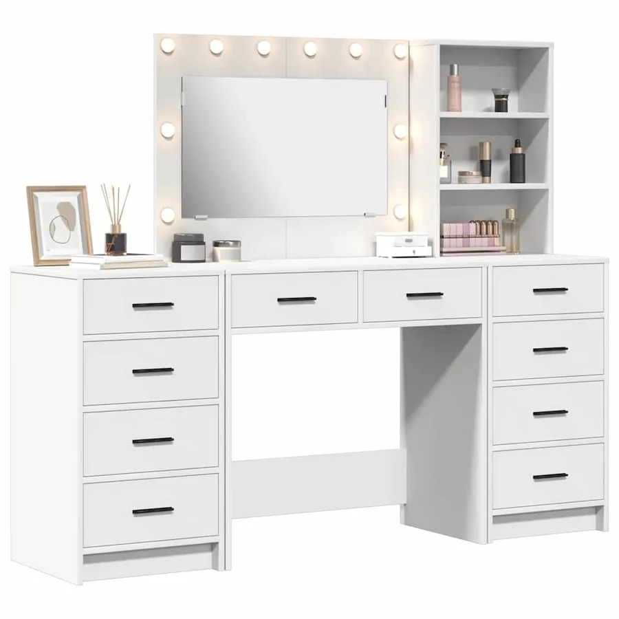 Table de Toilette avec tiroir 3 pcs Blanc Bois d'ingénierie - 3