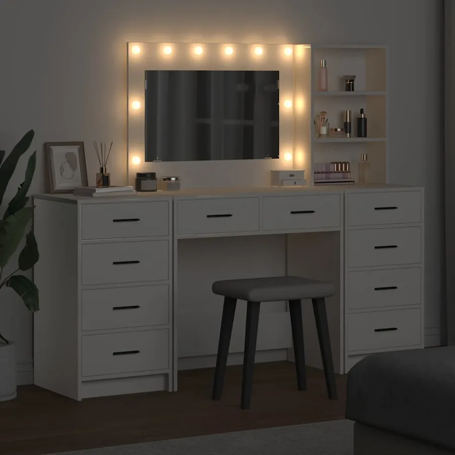 Table de Toilette avec tiroir 3 pcs Blanc Bois d'ingénierie - 4