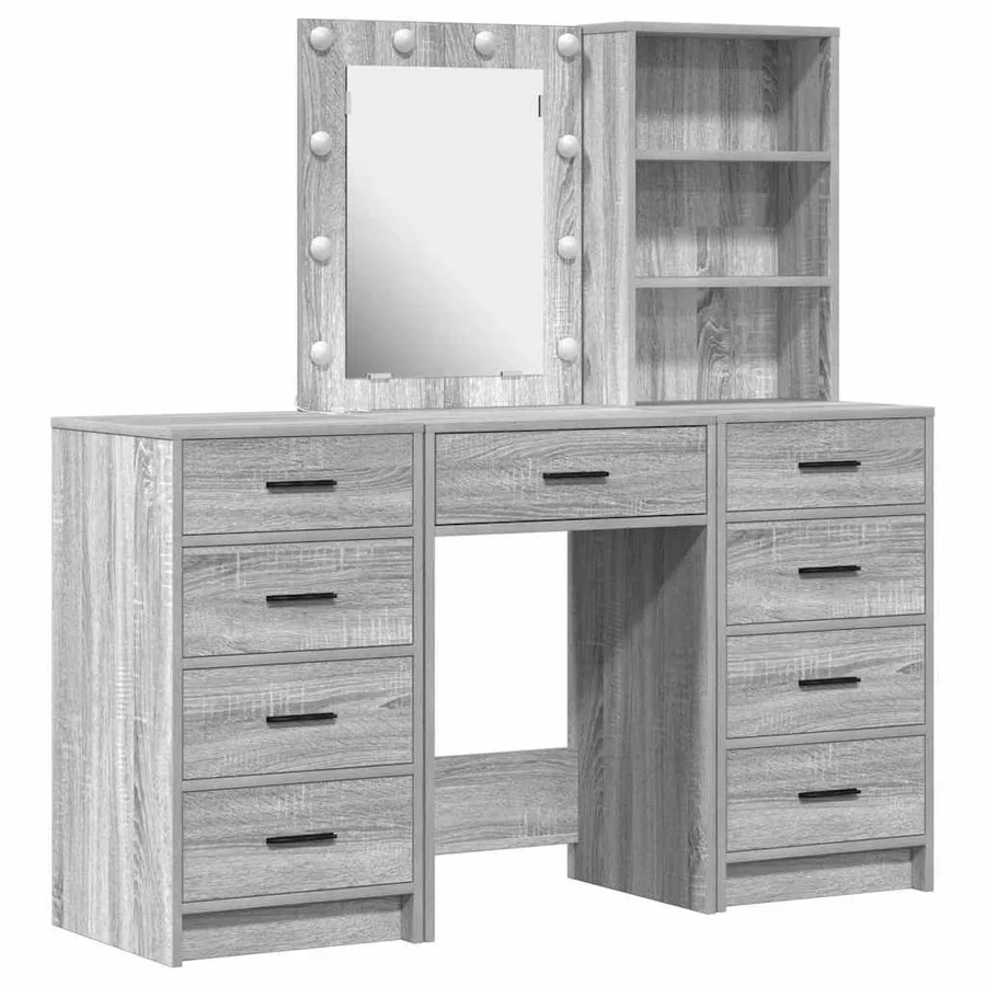 Table de Toilette avec tiroir 3 pcs Gris Bois d'ingénierie - 2