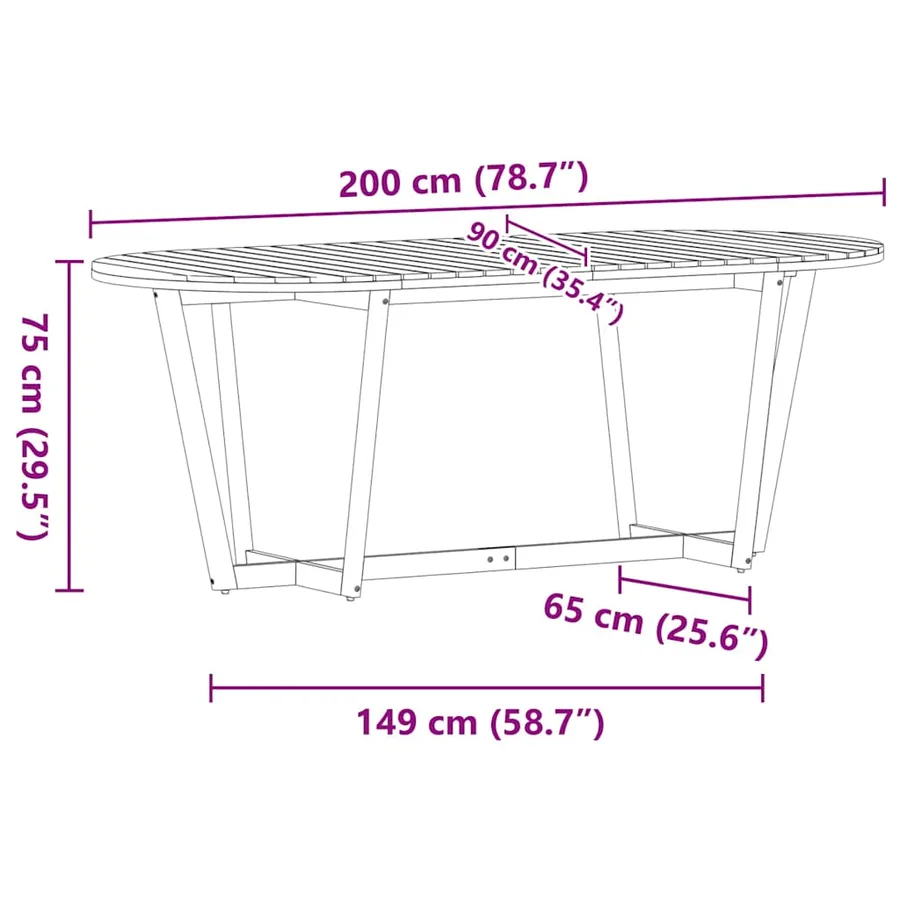 Table de jardin ovale 200x90x75 cm en bois d'acacia massif - 12
