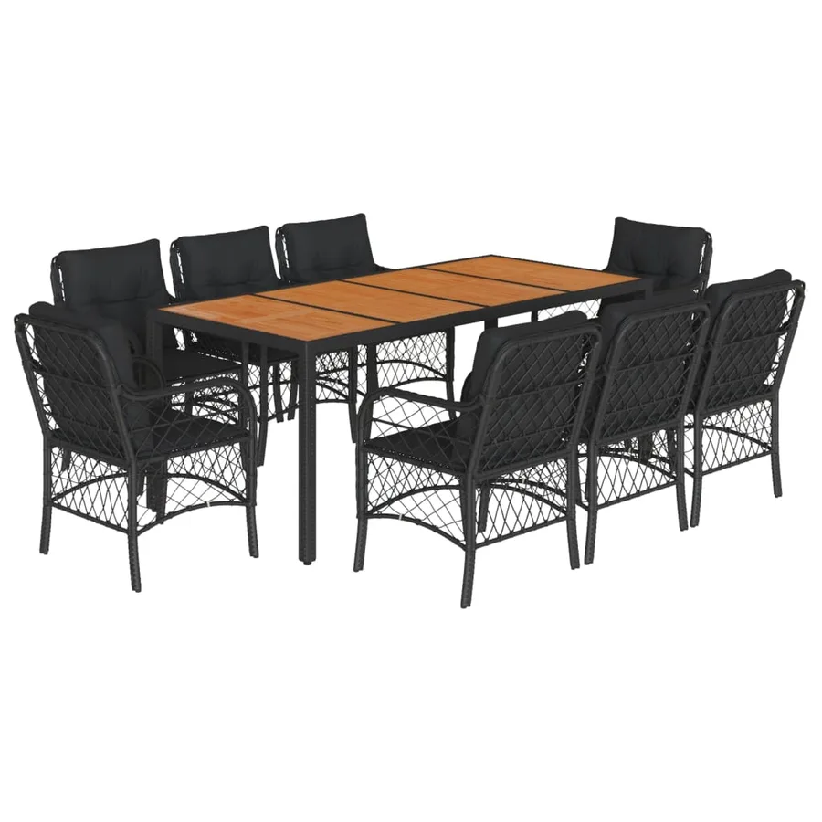 Ensemble à manger de jardin 9pcs coussins noir résine tressée - 2