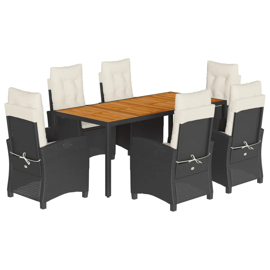 Ensemble à manger de jardin coussins 7pcs Noir Résine tressée - 2